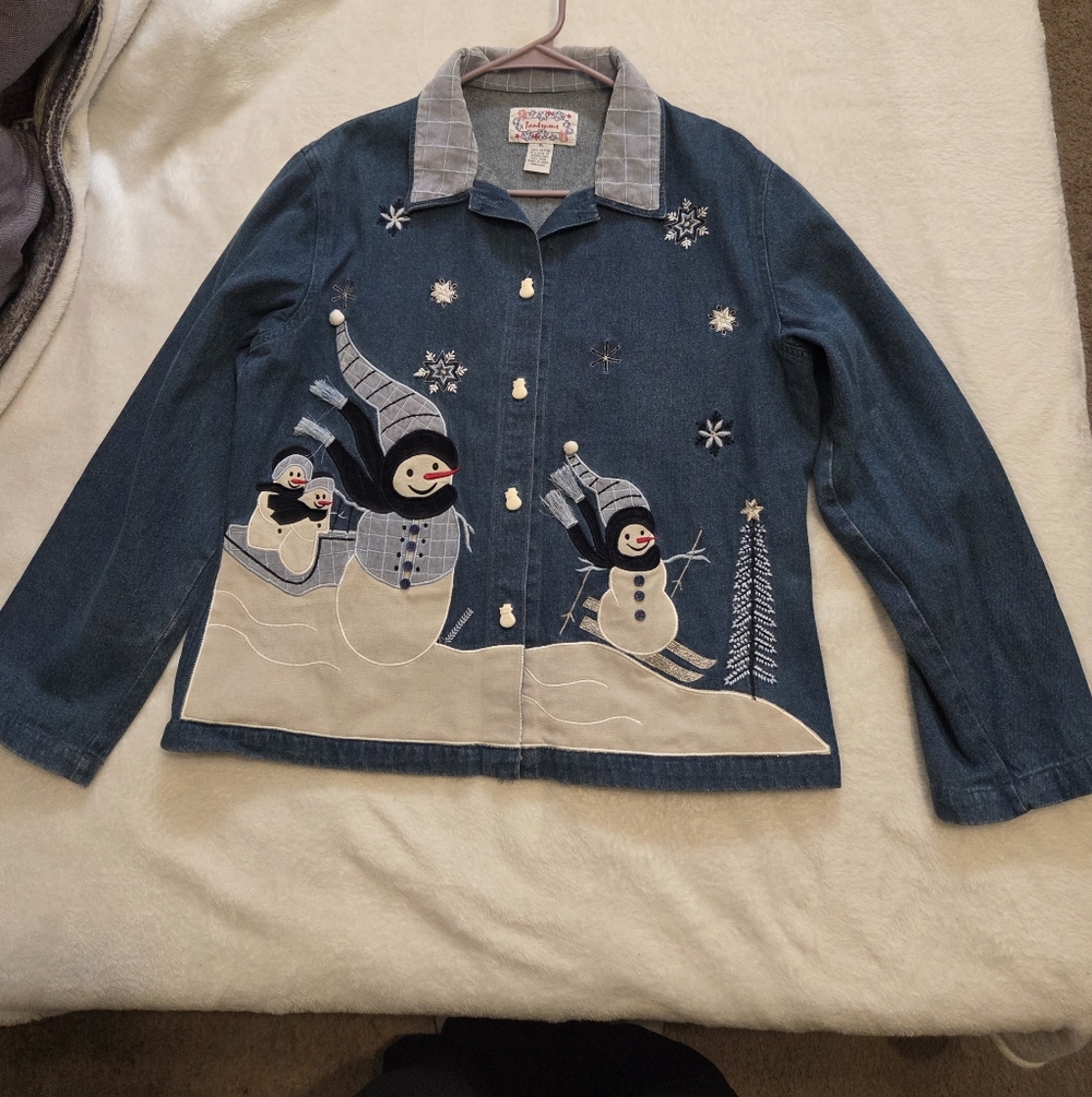 Womens  Denim Snowman Jacket - Blue